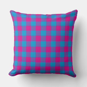 Purple Pink Blue Plaid Checker Pattern Throw Pillow