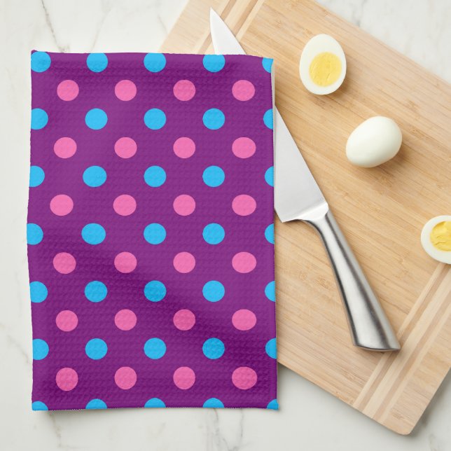 Purple Pink Blue Polka Dot Pattern Kitchen Towel (Quarter Fold)