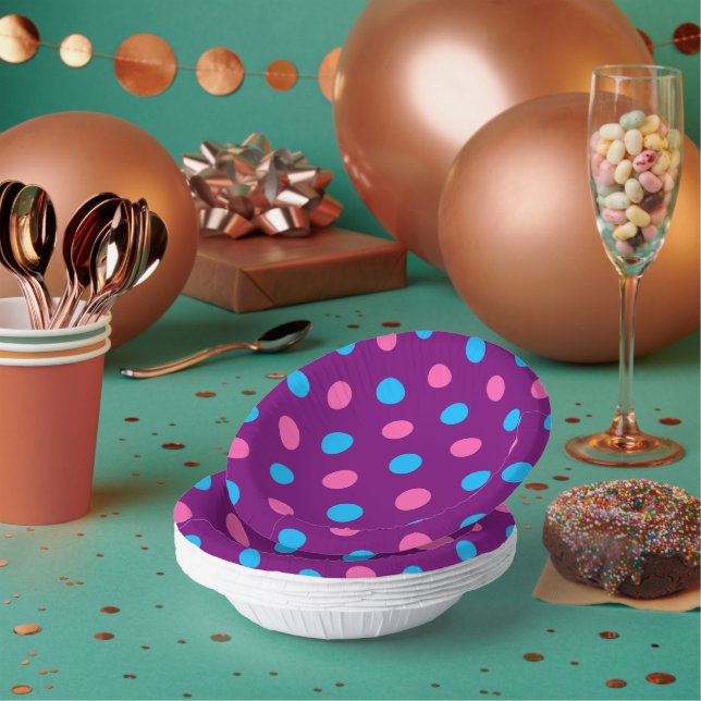 Purple Pink Blue Polka Dot Pattern Paper Bowls (Multi)