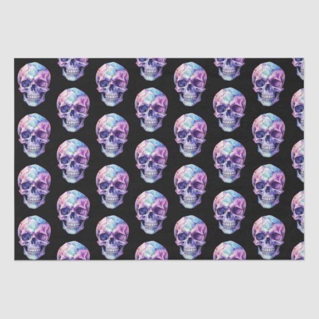 Purple Pink Blue Skull Black Halloween Tissue Paper (Front)