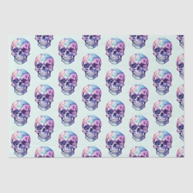 Purple Pink Blue Skull Light Green Halloween Tissue Paper (Front)
