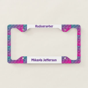 Purple, Pink, Blue Skulls Radiographer License Plate Frame