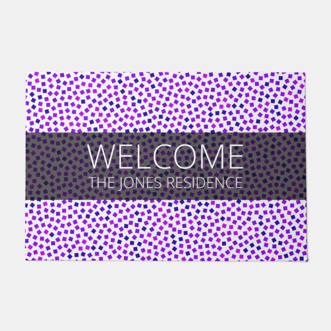 Purple Pink Blue Stipple Pattern Name Personalized Doormat (Front)