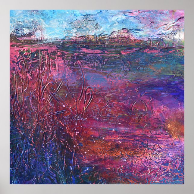 Purple Pink Blue Textured Abstract Painting Poster (Front)