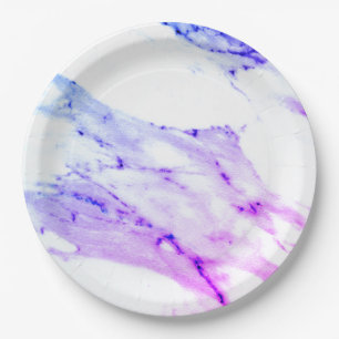 Purple pink blue White Marble granite pattern Paper Plates