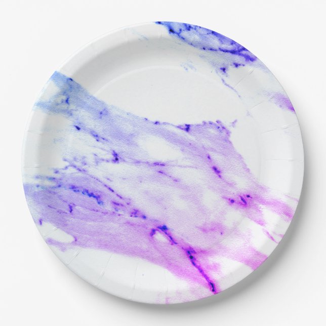 Purple pink blue White Marble granite pattern   Paper Plates (Front)