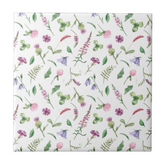 Purple, Pink, Blue Wildflower Seamless Ceramic Tile