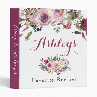 Purple Pink Boho Chic Rose Floral Recipe Binder