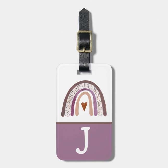 Purple & Pink Boho Rainbow Kid's Initial Luggage Tag (Front Vertical)