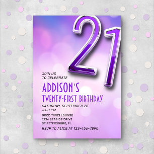 Purple Pink Bokeh 21st Birthday Invitation