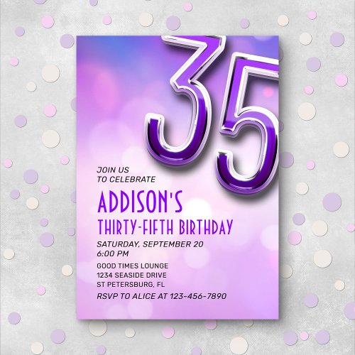 Purple Pink Bokeh 35th Birthday Invitation