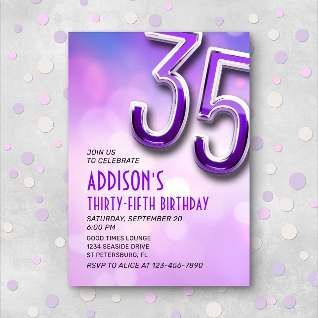 Purple Pink Bokeh 35th Birthday Invitation (Creator Uploaded)