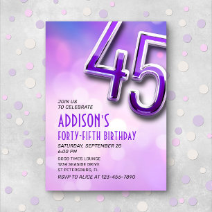 Purple Pink Bokeh 45th Birthday Invitation