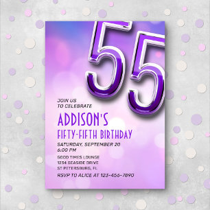 Purple Pink Bokeh 55th Birthday Invitation