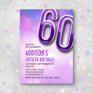 Purple Pink Bokeh 60th Birthday Invitation