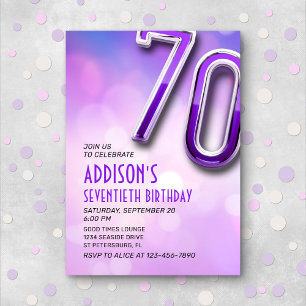 Purple Pink Bokeh 70th Birthday Invitation