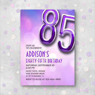 Purple Pink Bokeh 85th Birthday Invitation