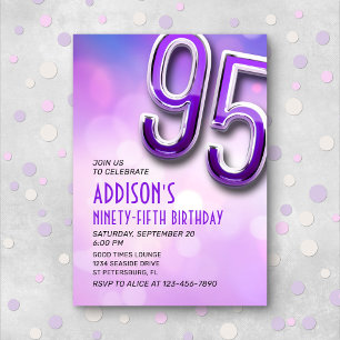 Purple Pink Bokeh 95th Birthday Invitation