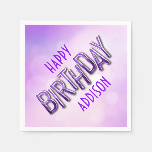 Purple Pink Bokeh Birthday Napkins (Front)