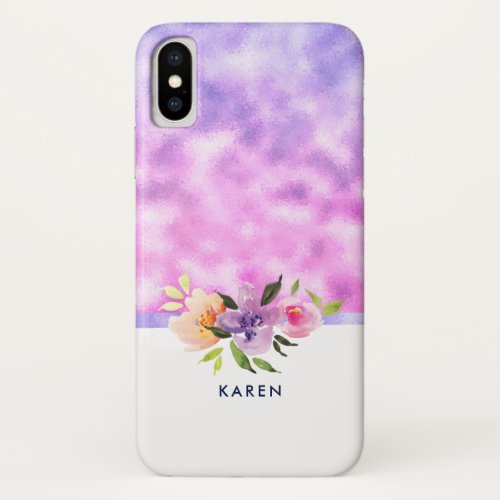 Purple  Pink Bokeh Glitter Floral Bouquet iPhone X Case