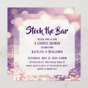 Purple & Pink Bokeh, Stock the Bar Couples Shower Invitation