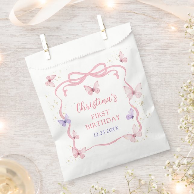 Purple Pink Bow Butterfly Birthday Party Favor Bag (Clipped)