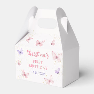 Purple Pink Bow Butterfly Birthday Party Favor Boxes