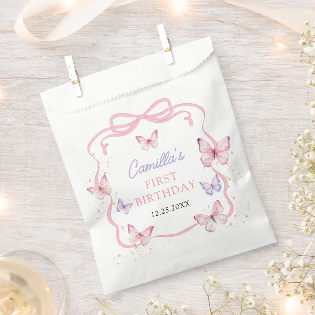 Purple Pink Bow Butterfly Girl Birthday Party Favor Bag (Clipped)