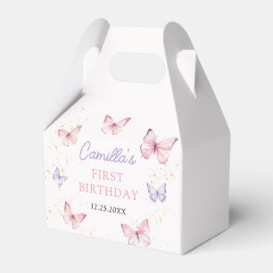 Purple Pink Bow Butterfly Girl Birthday Party Favor Boxes