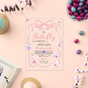 Purple Pink Bow Little Butterfly Baby Shower Acrylic Invitations