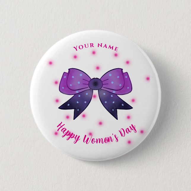 Purple & Pink bow Peronalized Women's day Button (Front)
