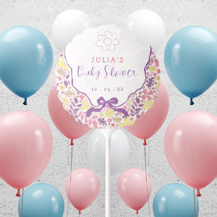 Purple Pink Bow Wildflowers Blooms Baby Shower Balloon