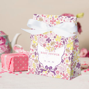 Purple Pink Bow Wildflowers Blooms Baby Shower Favor Boxes