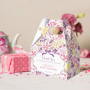 Purple Pink Bow Wildflowers Blooms Baby Shower Favor Boxes