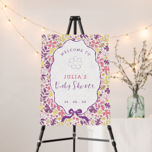 Purple Pink Bow Wildflowers Blooms Baby Shower Foam Board