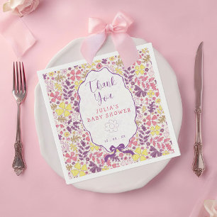 Purple Pink Bow Wildflowers Blooms Baby Shower Napkins