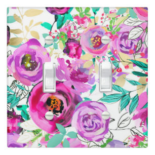 Purple Pink Bright Colorful Chic Modern Floral Light Switch Cover