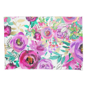 Purple Pink Bright Colorful Chic Modern Floral Pillowcase