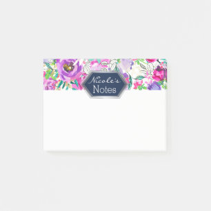 Purple Pink Bright Colorful Modern Floral Chic Post-it Notes