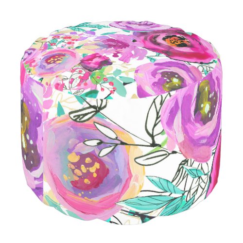 Purple Pink Bright Colorful Modern Floral Pattern Pouf