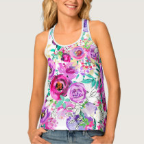 Purple Pink Bright Colorful Modern Floral Pattern Tank Top
