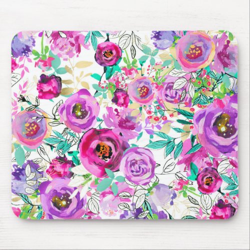 Purple Pink Bright Modern Floral Shabby Chic Mouse Pad