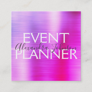 Purple Pink Brushed Metal Event Planner Square Business Card