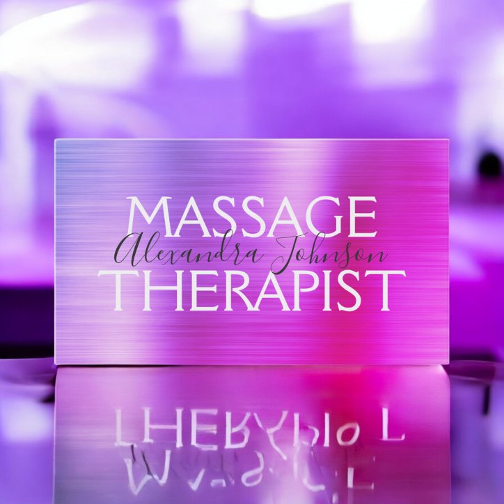 Purple Pink Brushed Metal Massage Therapist Business Card