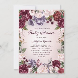 Purple Pink Burgundy Floral Baby Shower
