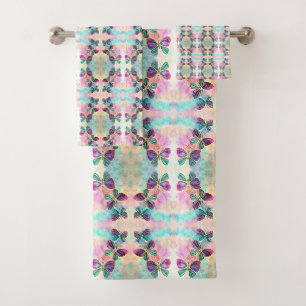 Purple Pink Butterflies Bath Towels