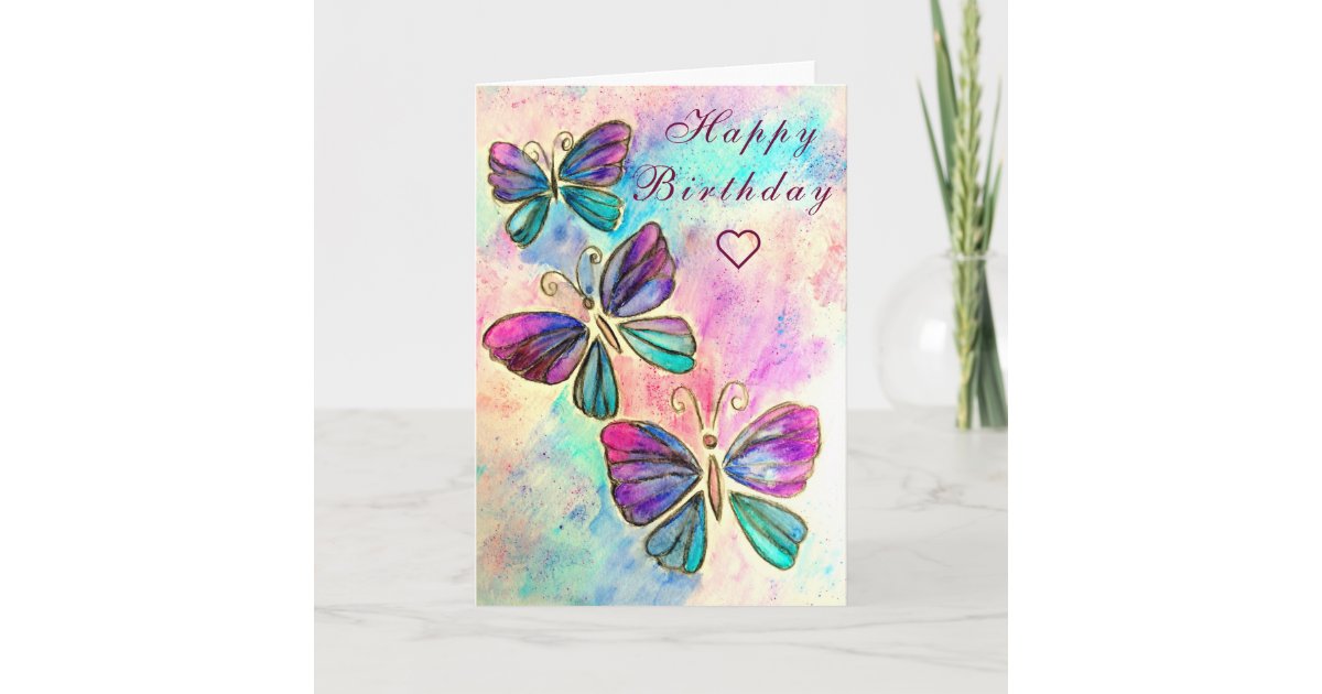 Purple Pink Butterflies Birthday Card | Zazzle