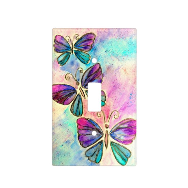 Purple Pink Butterflies Light Switch Cover (Front)