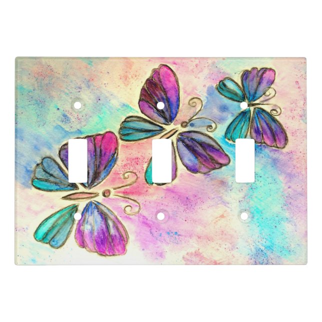 Purple Pink Butterflies Light Switch Cover (Front)