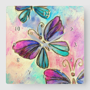 Purple Pink Butterflies Wall Clock
